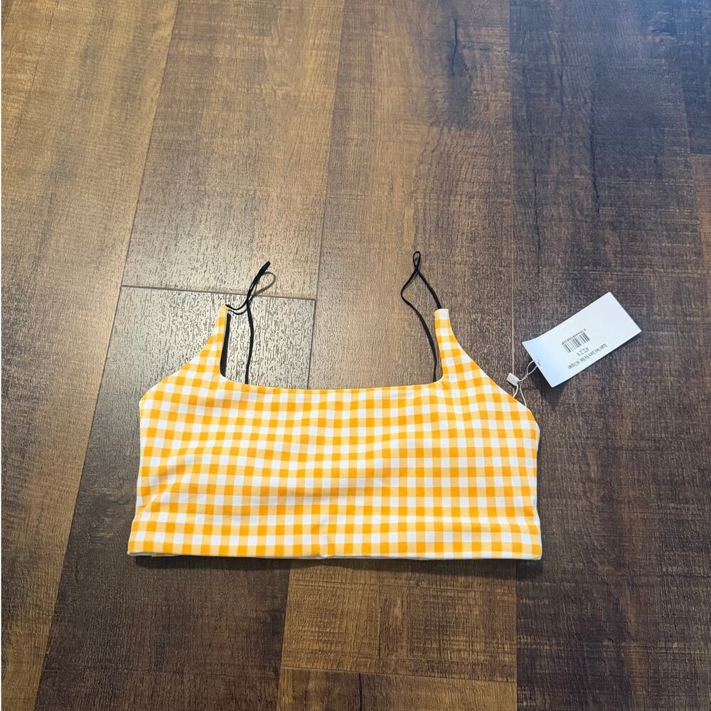 Allfenix Gingham Sports Bra Yellow White Check Crop Top Size Medium NWT